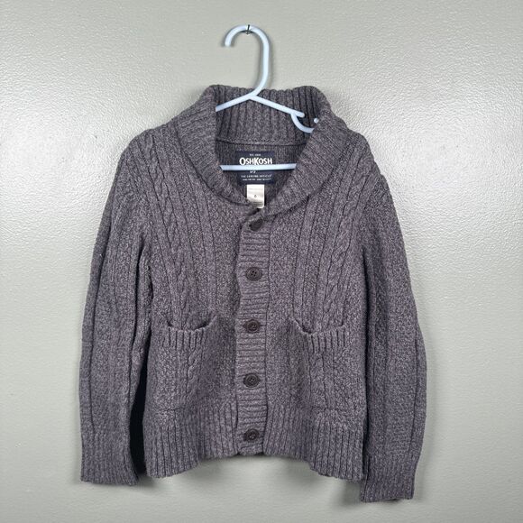 Oshkosh B'Gosh Kids Size 6 Cardigan Cable knit Sweater Top Button Gray - Picture 1 of 9